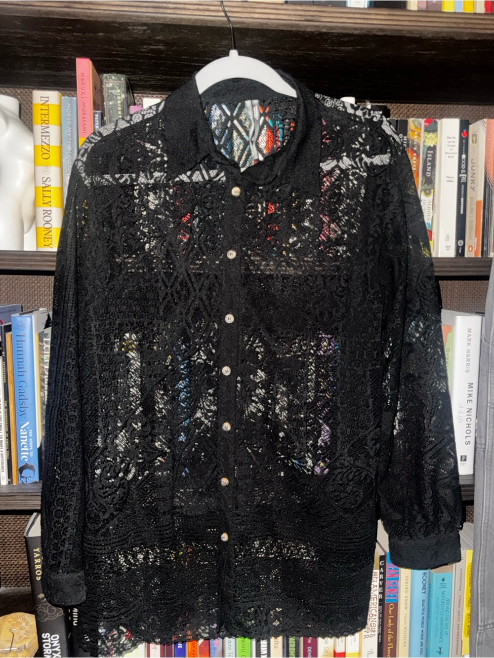 Anthropologie Black Lace Button-Down Shirt